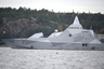 The Swedish corvette HMS Visby under way on the Mysingen Bay on October 21, 2014 on their fifth day of searching for a suspected foreign vessel in the Stockholm archipelago