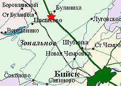 Карта с указанием места катастрофы, с официального сайта Алтайской администрации
