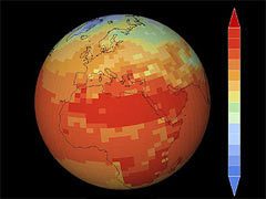 Распределение температуры на Земле, вычисленное с помощью симулятора Climatprediction.net. Изображение с сайта coin3d.org