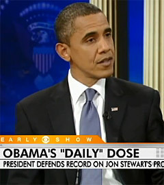Барак Обама в гостях у Джона Стюарта. Кадр с сайта YouTube