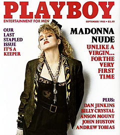 Мадонна на обложке Playboy, сентябрь 1985 года. <br><a href=http://lenta.ru/photo/2011/09/20/playboy/ target=_blank>Открыть фотогалерею обложек Playboy</a>