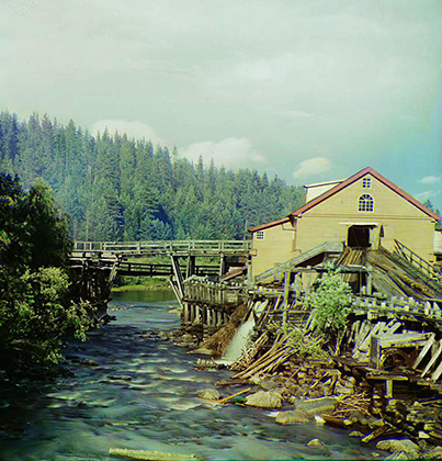Мурманская железная дорога, лесопилка на речке Кумса у станции Медвежья Гора. 1916