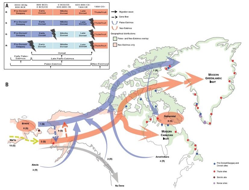  Карта миграции эскимосских культурных общностей