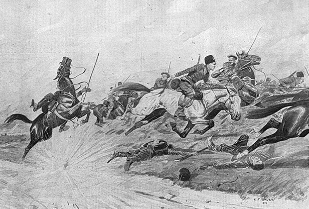 Отступление русской кавалерии под артиллерийским огнем 