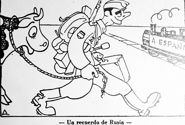 Карикатура из газеты Голубой дивизии «Полевой листок», 1942 год