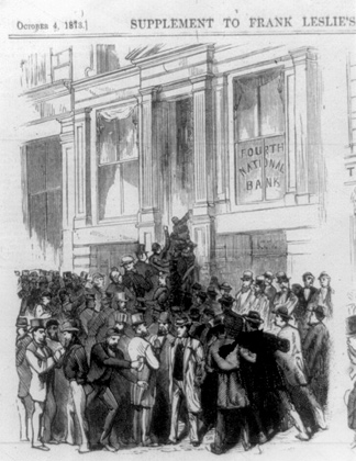 Паника в банке. Газетная иллюстрация Фрэнк Лесли, 4 октября 1873 года