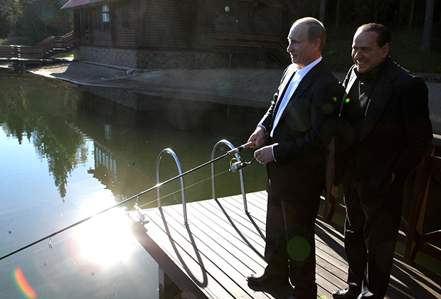 Владимир Путин и Сильвио Берлускони не прочь порыбачить вместе 