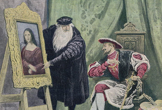 Леонардо да Винчи показывает свою знаменитую Мону Лизу, написанную специально для Франциска I. Год спустя ее похитят, а затем возвратят владельцу. 