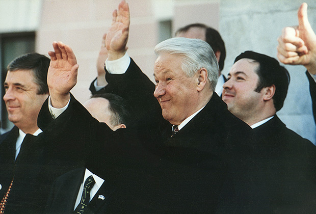 Управляющий делами президента России Павел Бородин и президент России Борис Ельцин, 1998 год