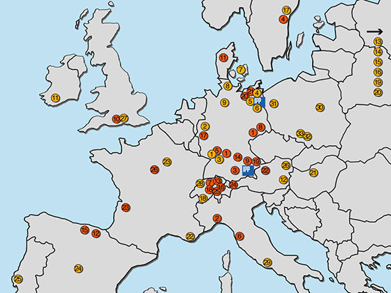География участников проекта Wendelstein 7-X (на территории Европы)