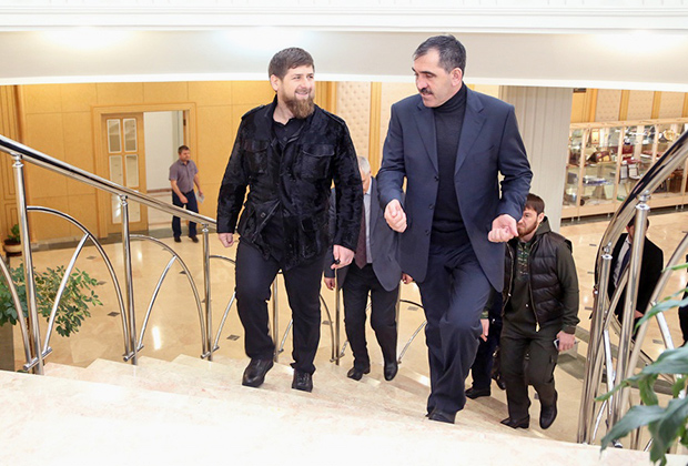 Рамзан Кадыров и Юнус-Бек Евкуров на встрече 21 февраля 2016 года