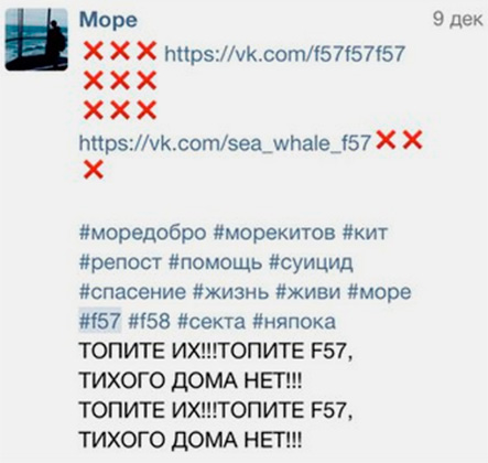 Пример спама ссылками на группу «Моря Китов».