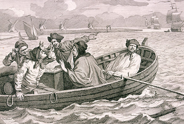 Гиббеты на берегах Темзы (на гравюре Уильяма Хогарта)