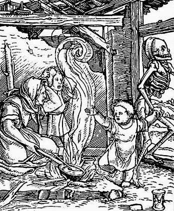 Смерть уносит ребенка (гравюра Ганса Гольбейна-старшего, 1583 год)