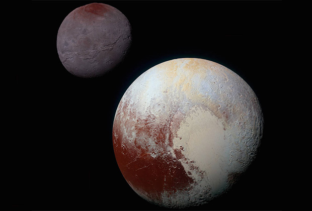 Цвета Харона и Плутона (не в масштабе)