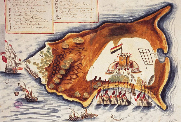 Нападение испанцев и индейцев на голландский форт. Рисунок Хуана Баутиста Антонелли