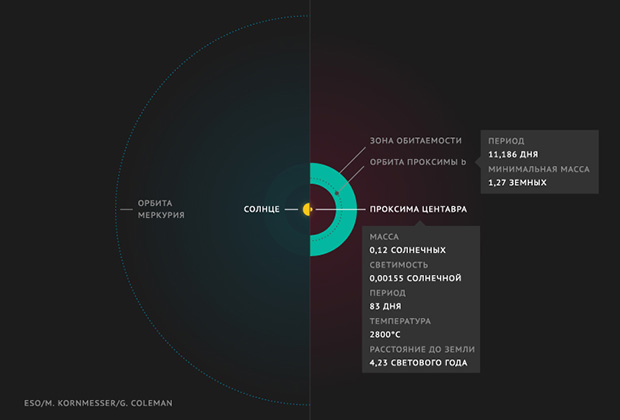 Сравнение параметров орбит Проксимы Центавра и Меркурия