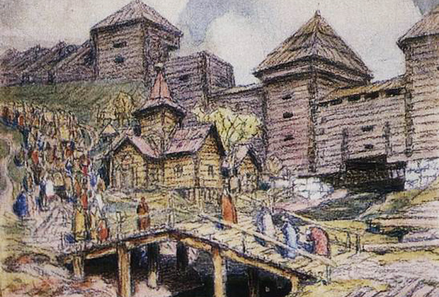 Укрепления на Земляном валу. Стена деревянного города над рекой Яузой. Москва XVII века