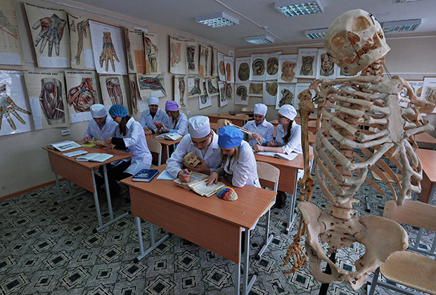 Студенты на занятии кафедры анатомии