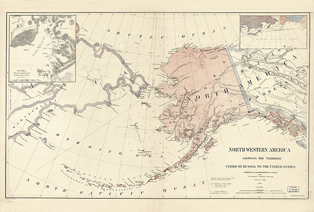 Карта территорий Северо-Западной Америки, переданных Российской империей Северо-Американским Соединенным Штатам в 1867 году