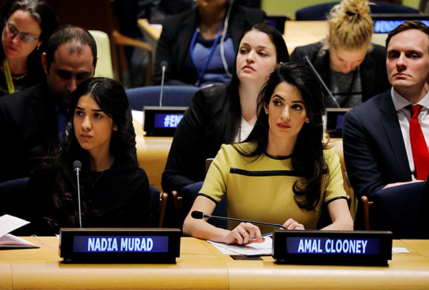 Надя Мурад и Амаль Клуни на заседании ООН 9 марта 2017 года