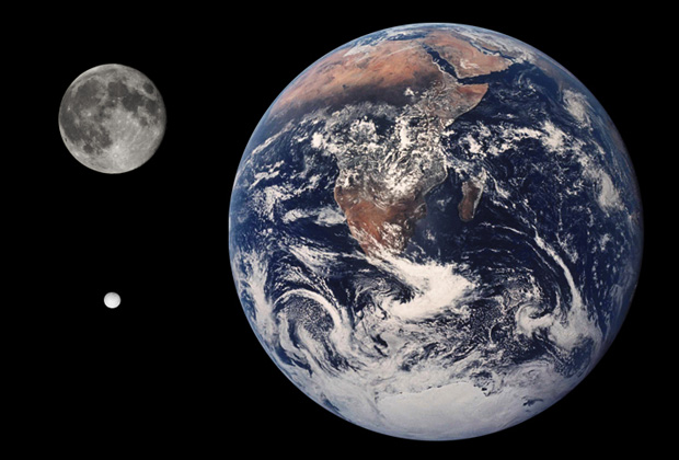 Сравнение размеров Земли, Луны и Энцелада