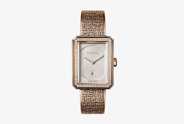 Часы Boy∙Friend Tweed Beige Gold Medium Size, Chanel