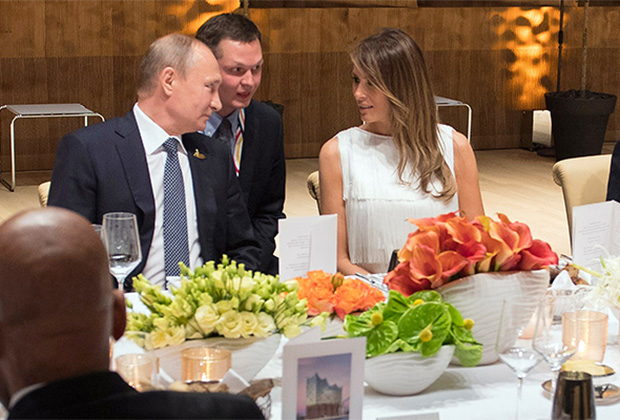 Владимир Путин и Мелания Трамп на торжественном банкете в честь открытия саммита G20 в Гамбурге