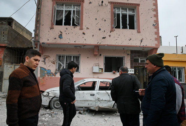 Турецкий город Килис, пострадавший от ответного огня курдских сил