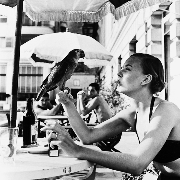 Модель Шела Уилсон с попугаем. Копакабана, 1951
