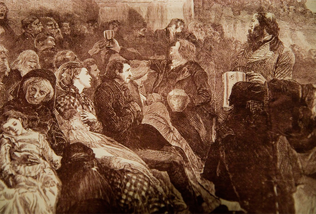 Гравюра с жанровой сценкой, 1871 год