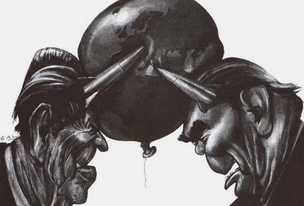 Карикатура в западной прессе: «Брежнев и Рейган в своем противостоянии готовы разорвать земной шар», 1981 год 