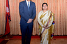 Президент Непала Бидхья Деви Бхандари надевает сари почти на все официальные мероприятия. Визит британского принца Гарри в страну не стал исключением.