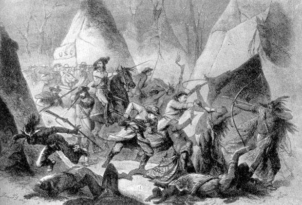 Сражение американцев с индейцами у Уошито (на границе с Канадой) в 1868 году