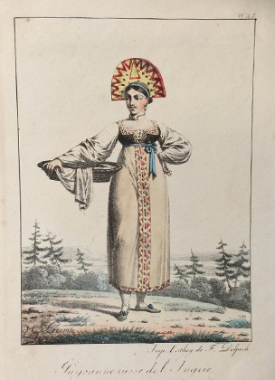 Русская крестьянка в национальном костюме (гравюра XIX века)