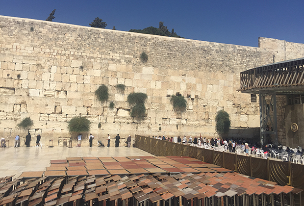 Молитвенная зона у Стены Плача разделена, как синагога, на мужскую и женскую часть