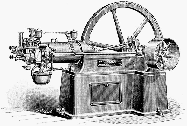Первый двигатель, работавший по циклу Отто. Он был слишком велик для установки на транспортное средство, но совсем скоро свои куда более компактные версии создадут Карл Бенц и Готлиб Даймлер, что откроет путь к постройке первых автомобилей.  