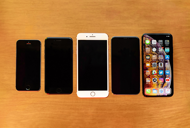Сравнение размеров iPhone SE, 8, 8 Plus, X и Xs Max