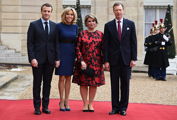 Чета Макрон с великим герцогом Люксембургским Анри и его женой, великой герцогиней Марией-Терезой, 2018 год