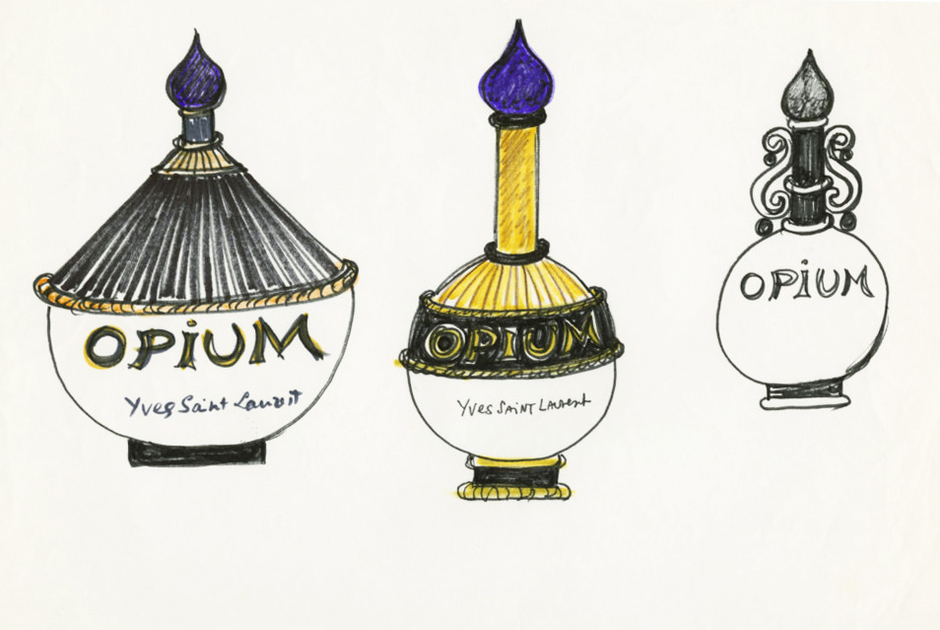 Наброски дизайна для флакона духов Opium