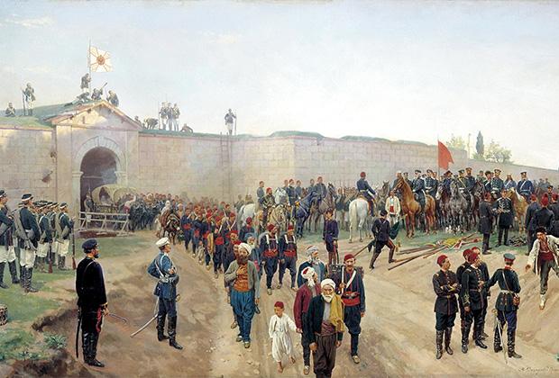 Картина Николая Дмитриева-Оренбургского «Сдача крепости Никополь 4 июля 1877 года»