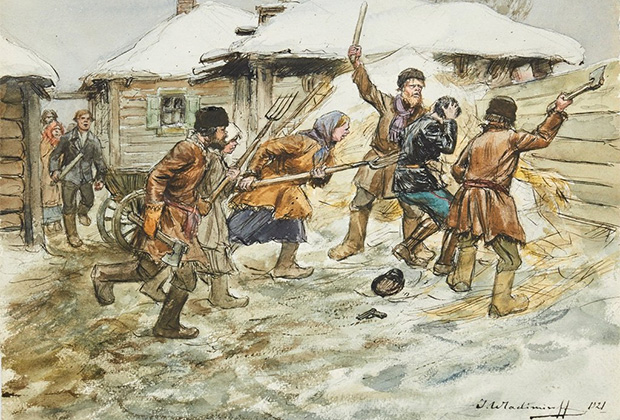 Картина Ивана Владимирова «Расправа крестьян с комиссаром из продотряда»