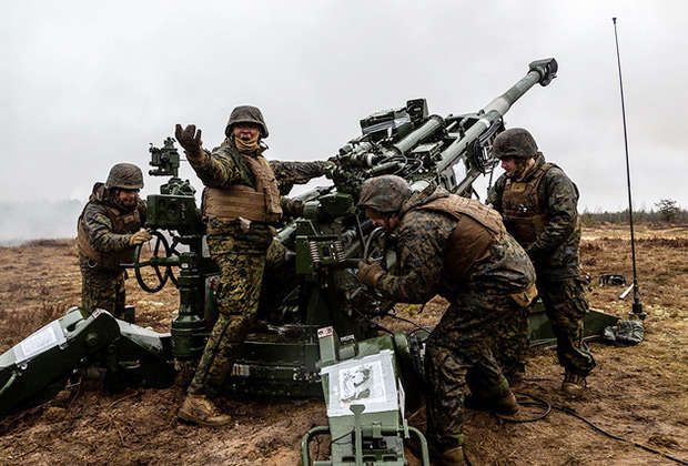 Морские пехотинцы США во время учений Dynamic Front 2019 на полигоне Адажи