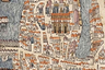 Нотр-Дам де Пари на карте Парижа 1550 года. В Средние века и раннее Новое время площадь перед собором была плотно застроена, и в нынешнем виде появилась только в XIX веке. 
