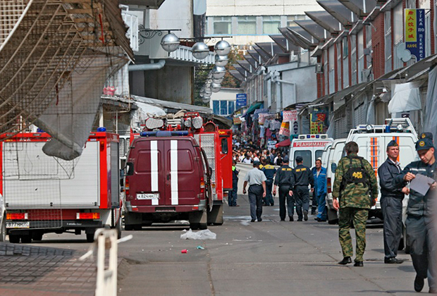 Место взрыва на Черкизовском рынке в Москве