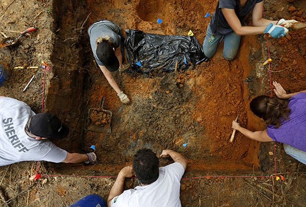 Антропологи собирают фрагменты костей, 1 сентября 2013 года