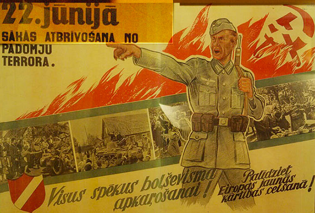 «22 июня началось освобождение от советского террора. Все силы бросим против большевиков! Помогите построить в Европе новый порядок!»
