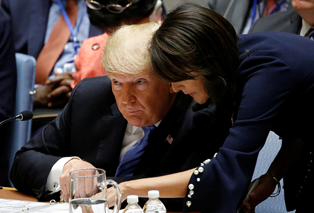 Дональд Трамп и представитель США при ООН Никки Хэйли. Сентябрь 2018