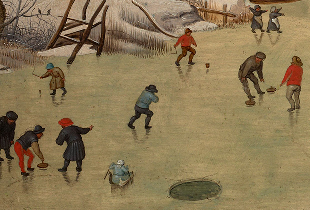 Фрагмент картины Питера Брейгеля-младшего «Пейзаж с конькобежцами и ловушкой для птиц»