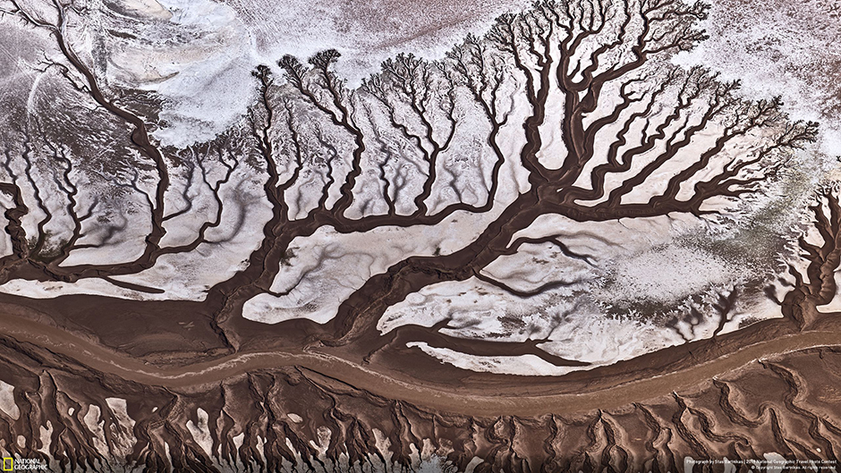 Этот снимок реки Колорадо был сделан с легкомоторного самолета Cessna. На пути к Мексиканскому заливу река почти полностью мелеет, так как большая часть воды уходит на полив сельхозугодий. 